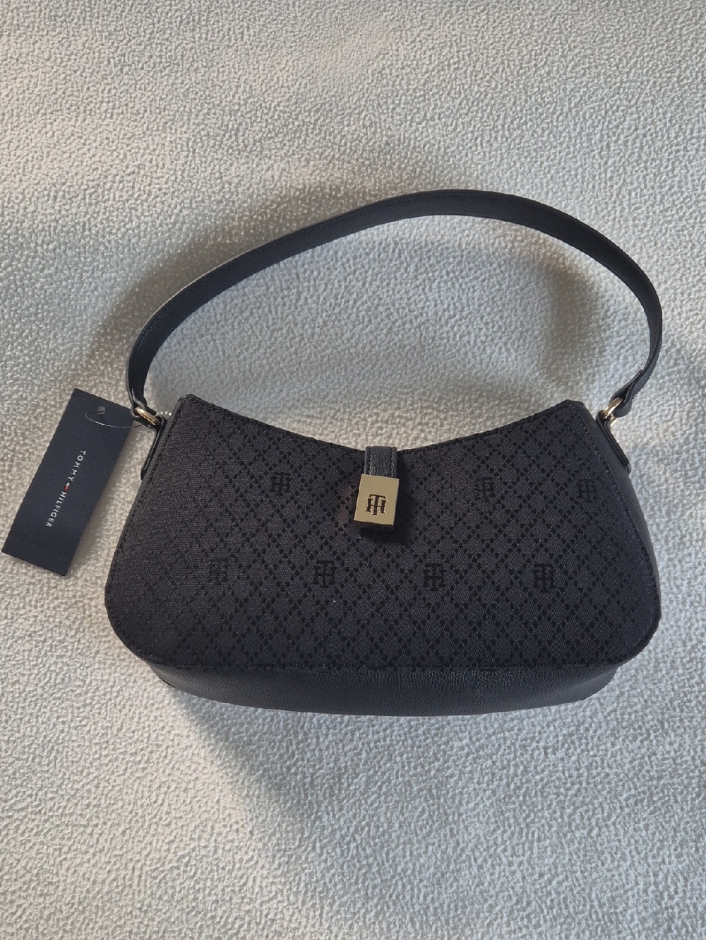 Tommy Hilfiger Black Quilted Monogram Mini Shoulder Bag